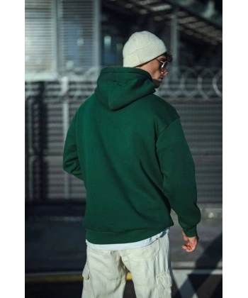 Biçomi Üç İplik Penye Kapşonlu Basic SweatShirt - Haki