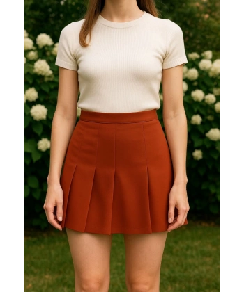 BİÇOMİ Üç pileli etek kremit w24815