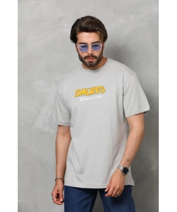 Biçomi Unisex Basic Bisiklet Yaka Oversize T-Shirt - Gri