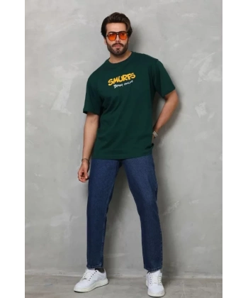 Biçomi Unisex Basic Bisiklet Yaka Oversize T-Shirt - Yeşil