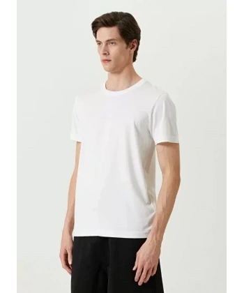 Biçomi Unisex Basic Bisiklet Yaka Regular T-Shirt - Beyaz