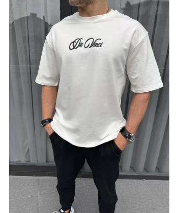 Biçomi Unisex Baskılı Oversize T-Shirt - Beyaz