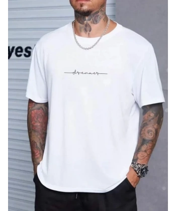 Biçomi Unisex Baskılı Oversize T-Shirt - Beyaz