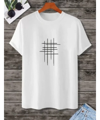 Biçomi Unisex Baskılı Oversize T-Shirt - Beyaz