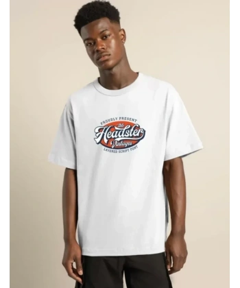 Biçomi Unisex Baskılı Oversize T-Shirt - Beyaz