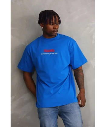 Biçomi Unisex Baskılı Oversize T-Shirt - Mavi