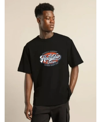 Biçomi Unisex Baskılı Oversize T-Shirt - Siyah
