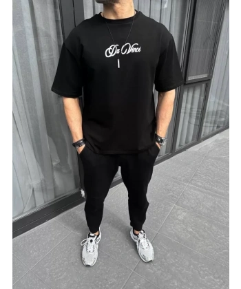 Biçomi Unisex Baskılı Oversize T-Shirt - Siyah