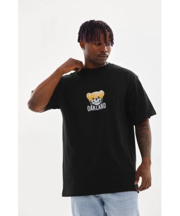 Biçomi Unisex Baskılı Oversize T-Shirt - Siyah