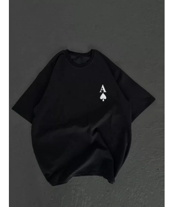 Biçomi Unisex Bisiklet Yaka Baskılı Oversize T-Shirt - Siyah