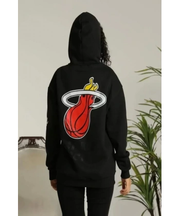 Biçomi Unisex Kapşonlu Baskılı Sweetshirt - Siyah
