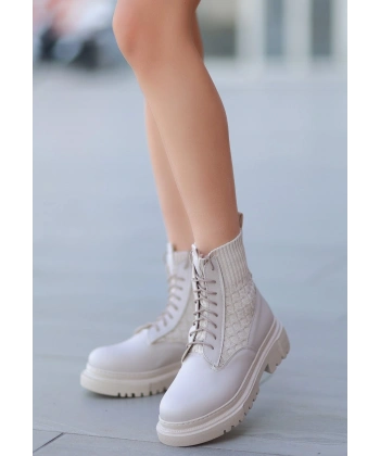 BİÇOMİ Utag Bej Cilt Bağcıklı Bot