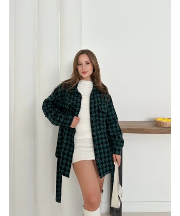 BİÇOMİ Uzun kaşe gömlek petrol yeşili st255812