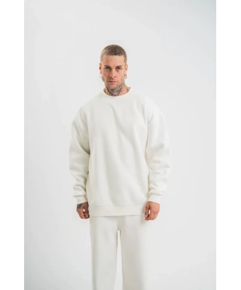 Biçomi Uzun Kol Bisiklet Yaka Basic SweatShirt - Beyaz
