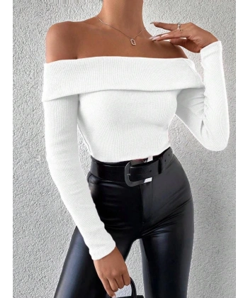 BİÇOMİ Uzun kol madonna yaka bluz beyaz