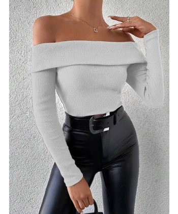 BİÇOMİ Uzun kol madonna yaka bluz gri