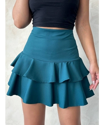 BİÇOMİ Valonlu fırfırlı etek yeşil s24681