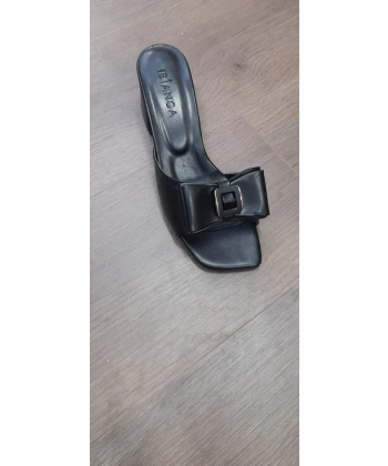 BİÇOMİ Veor Siyah Cilt Topuklu Terlik