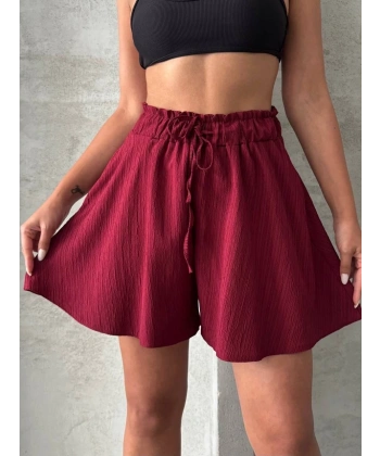 BİÇOMİ Volanlı keten şort bordo s255058