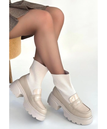 BİÇOMİ Wanye Bej Cilt Cilt Streçli Bot