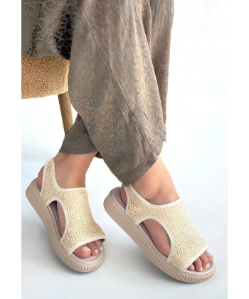 BİÇOMİ Wayi Bej Hasır Cilt Sandalet