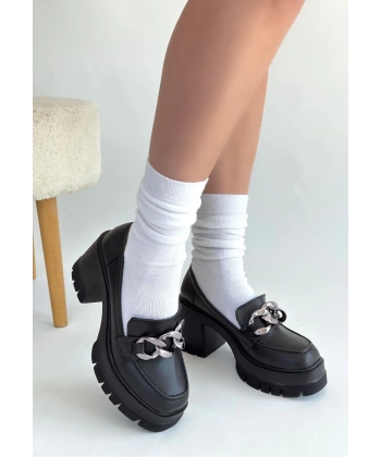 BİÇOMİ Winar Siyah Cilt Doldu Topuk Ayakkabı