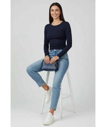 BİÇOMİ Yanı Büzgülü bluz Lacivert T4322