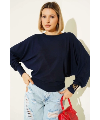 BİÇOMİ Yarasa Kol Salaş Bluz Lacivert T4273