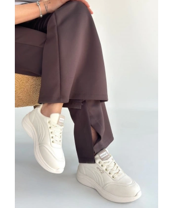 BİÇOMİ Yejja Bej Cilt Bağcıklı Spor Ayakkabı