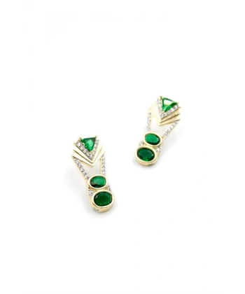 biçomi Yeşil Taşlı Küpe - Altın