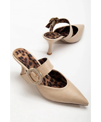 BİÇOMİ Yote Bej Cilt Topuklu Terlik