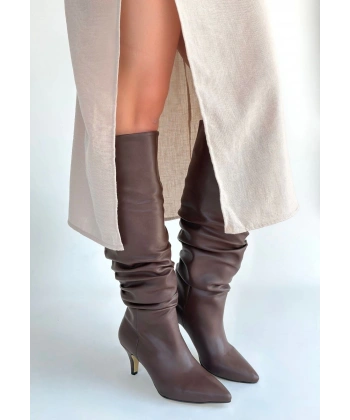 BİÇOMİ Zelya Kahverengi Cilt Topuklu Çizme