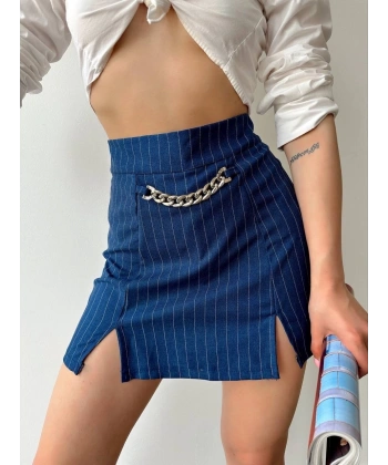 BİÇOMİ Zincir detaylı çizgili şort etek