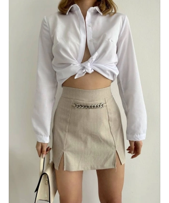 BİÇOMİ Zincir detaylı çizgili şort etek