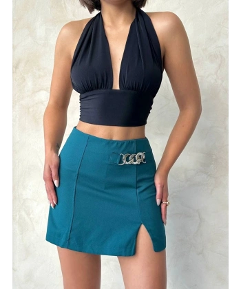 BİÇOMİ Zincirli şort etek petrol yeşili s24676