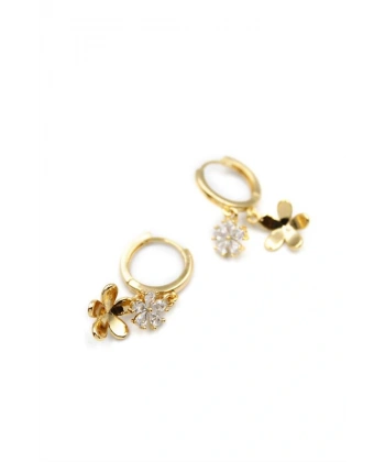 biçomi Zirkon Taşlı Çiçek Küpe - Altın