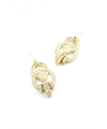 biçomi Zirkon Taşlı Halkalı Küpe - Altın