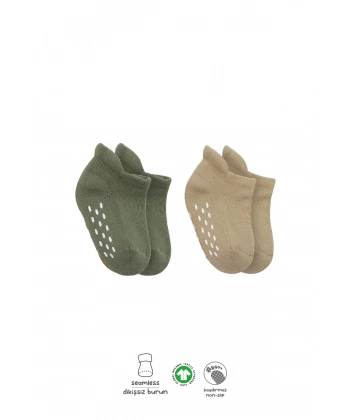 2li Altı Havlu Sneakers Kaymaz Çorap 20501 Nil Bej