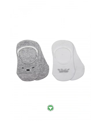 2li Babet Cute Face Penye Çorap 30103 Gri Beyaz