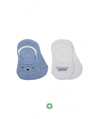 2li Babet Cute Face Penye Çorap 30103 Mavi-beyaz