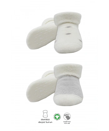 2li Havlu Soket Kaymaz Çorap 10504 Gri Ekru