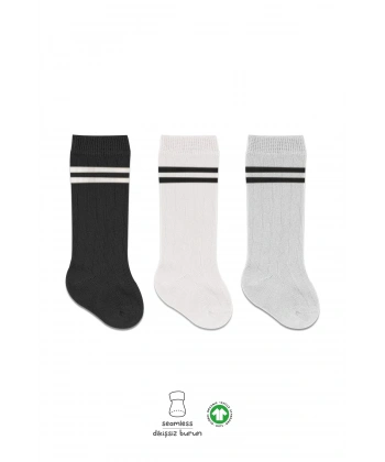 Derby Dizaltı Çorap 3lü Bs40101 Siyah Ekru Gri Çemberli