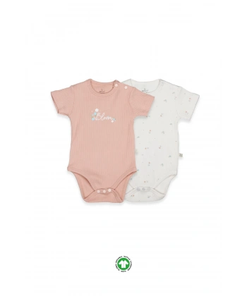 Flying Bloom White Yarım Kol 2li Body 17118 Ekru Gül Kurusu