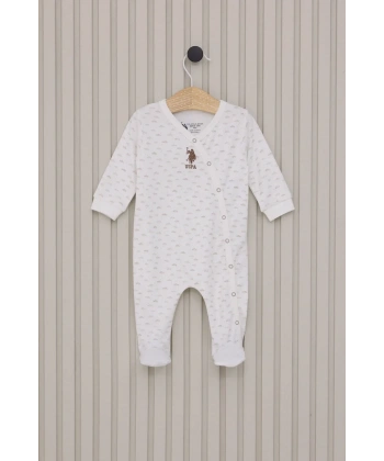 Erkek Bebek Patikli Tulum  Krem