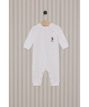 Erkek Bebek Uzun Kol Patiksiz Tulum  Krem