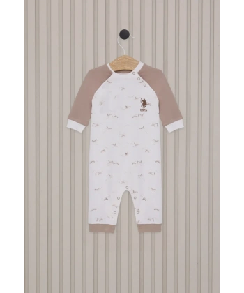 Erkek Bebek Uzun Kol Patiksiz Tulum  Krem