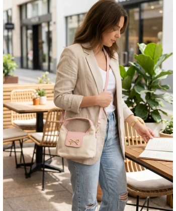 Fiyonk Detaylı Çanta Pembe - Krem