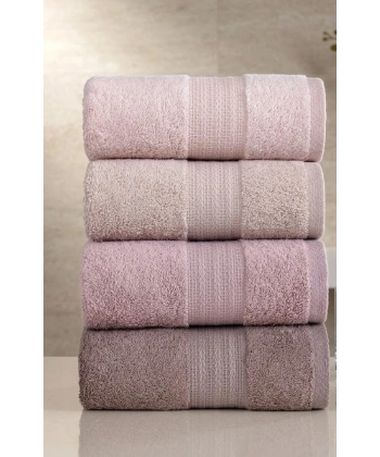 Bicomi %100 Pamuklu Yumuşak Dokulu & Yüksek Emici 4’lü El ve Yüz Havlusu Seti (50x85 cm - Pudra)