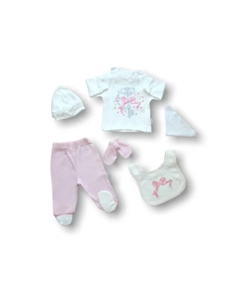 Kanaviçe Nakışlı  5li Zıbın Takımı Hastane Çıkışı Pembe