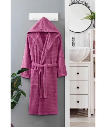 Kapüşonlu Unisex Banyo Bornozu %100 Soft Pamuklu Mürdüm